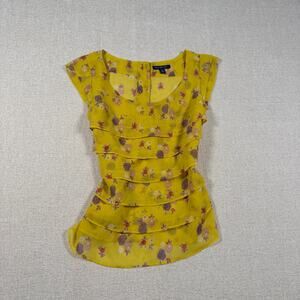 VINTAGE WOMEN'S FLOWY YELLOW CAMI TOP FLORAL PREPPY Y2K XS